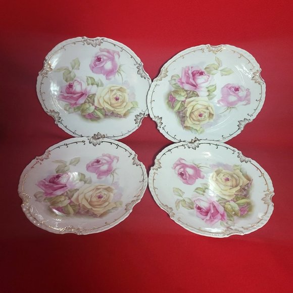 Antique Z S & Co Bavaria Roses Marseille Handpainted Salad Plate Set of 4 - Picture 7 of 12
